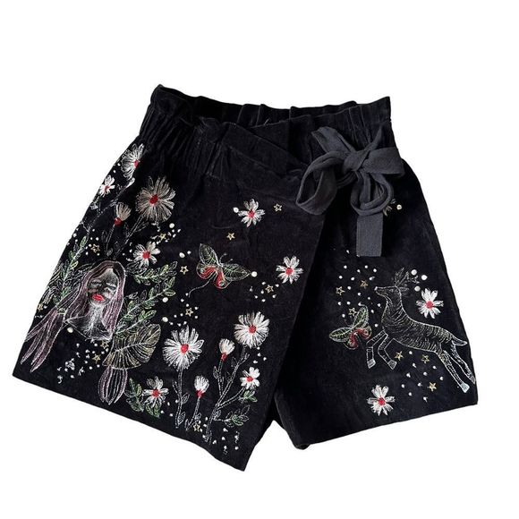 Zara Pants - Zara shirts Womens Black Embroidered Velvet Shorts XS
